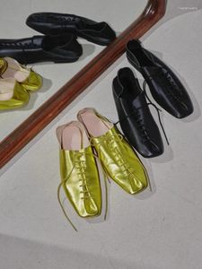 Casual schoenen lichtgewicht verband dames muilezels zapatos mujer veer 2024 nw echte lederen sapatos vierkant teen zapatillas de