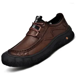 Chaussures décontractées LIHUAMAO chaussures en cuir de vache marche Sneaker marron à lacets randonnée véritable hommes chaussures anti-collision