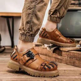 Casual schoenen Loafers For Men Echte lederen schedel Punk Boots Fashion Docksides Bootplatform Rijden Oxfords Tooling Boot