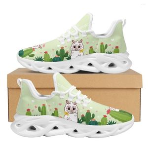 Chaussures décontractées Belle cactus alpaca dessin animé Print Femmes Summer Running Dirt résistant Lace Up Round Toe Durable Sneakers Custom Image