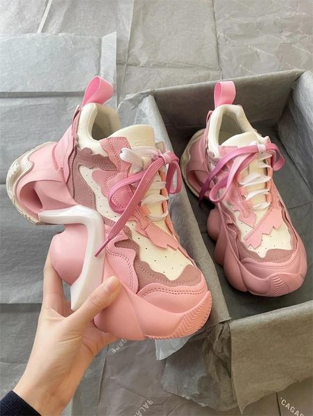 Chaussures décontractées belles baskets roses chunkes femmes 2024 filles épaisses sport de mode papa de mode féminine