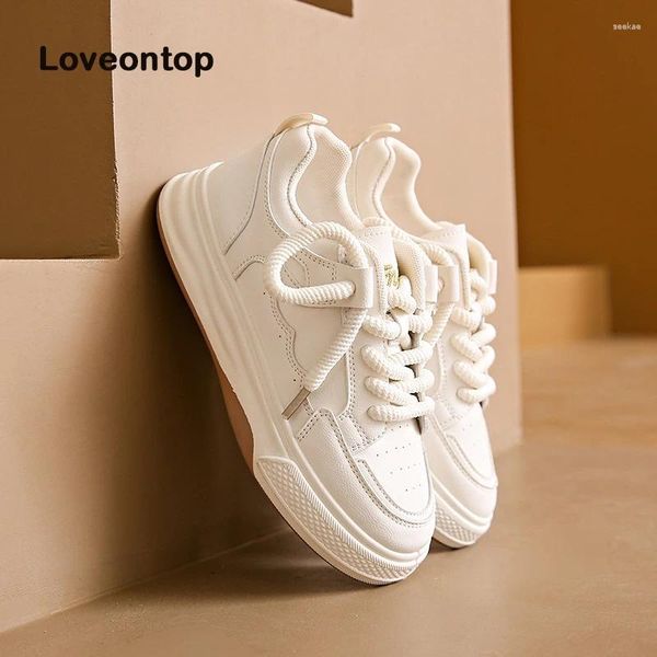 Chaussures décontractées Loveontop en cuir blanc White's Summer All-Match de style coréen baskets plates épaisses épaisses