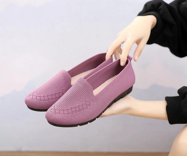 Chaussures décontractées coupe basse pour femmes, bouche peu profonde, vieux tissu de pékin, véritable maille tissée volante, à la mode pour maman