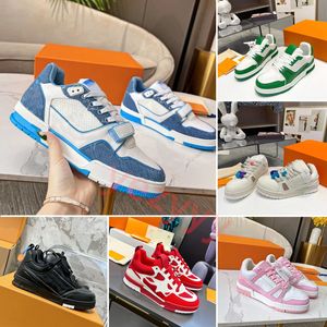 Met doos Hoge Qlty Designer platte sneaker trainer casual schoenen denim canvas leer wit groen rood blauw letter mode platform heren dames lage sneakers sneakers