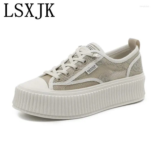 Zapatos casuales LSXJK Sandalias Mujer Summer 2024 Lace Fisherman's Muffin Plataforma de malla espesa Mesh transpirable zapatillas