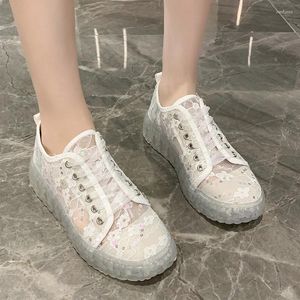 Chaussures décontractées Lucyever Fashion Lace Floral Sneakers Femmes Talons transparents Talons transparents Femme Mesh Plateforme épaisse