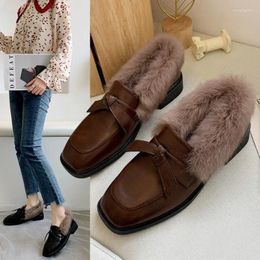 Casual Schoenen Luxe 2024 Mode Vrouwen Loafers Nepbont Slip-On Vrouw Lage Hakken Pluche Warme Boot Zapatos de Mujer