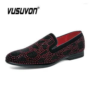 Chaussures décontractées Luxury Bling Fashion Fashion Men de mots de limons habillés Classic Slip-On Rouge Black Cause Footwes Big Taille 38-47