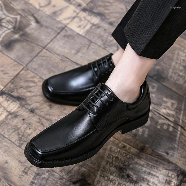 Chaussures décontractées de luxe et confortables, mocassins à enfiler en cuir verni pour hommes, robe de mariée noire, grande taille 48