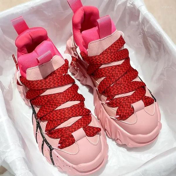 Chaussures décontractées du design de luxe Femmes Chunky Sneakers 2024 Plateforme pour filles rose