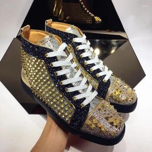 Casual schoenen Luxe designer High-Top Green Flat Hairstalist Rivet Rhinestone Herenpaar Sneakers Net Red Rood