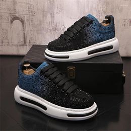 Chaussures décontractées Luxe Mode Hommes Noir Bleu Strass Plate-forme Casual Appartements Mocassins Mâle Rock Hip-hop Marche Baskets 38-44