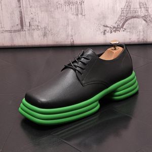 Chaussures décontractées Mode de luxe Hommes Robe noire Fond épais Designer Square Toe Jeune Stage Show Street Nightclub Party Zapatos ERRFC