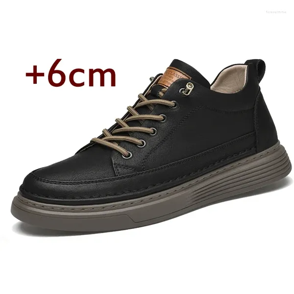 Zapatos informales de cuero de lujo con elevador, botas cortas de felpa para exteriores, plantilla para aumento de altura, zapatillas cómodas de 6CM