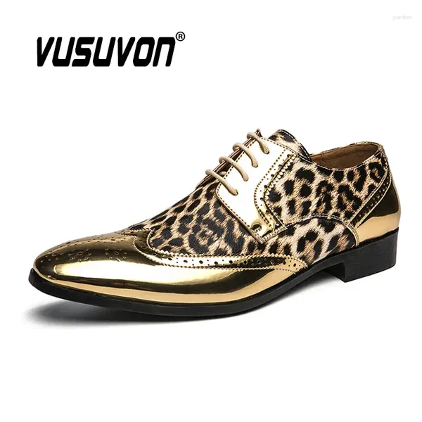 Chaussures décontractées Luxury Leopard Imprimé hommes formels Derby Derby Locs classiques Lace-Up Silver Golden Causal Footwear 39-45