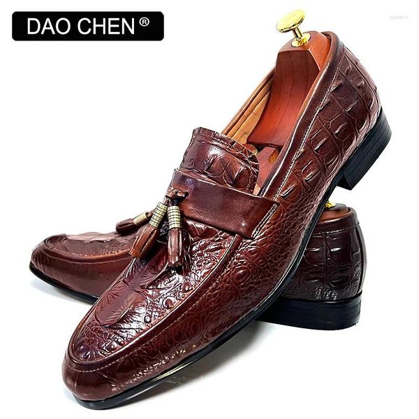 Chaussures décontractées hommes de luxe en cuir brun slip on crocodile imprimer des camions