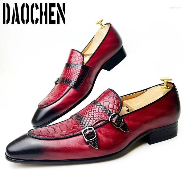 Chaussures décontractées Locage Locage Locages Red Black Snake imprimés Double Moine Strap Mentise Banquet de mariage pour