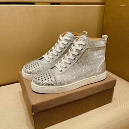 Casual schoenen luxe herenontwerper piekt lederen laser witte diamant high-top mannen en vrouwen koppels