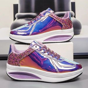 Casual Schoenen Luxe Paillette Glitter Sneakers Damesmode Glanzend Paars Voor Dames Trendy Lakleer Damesplatform