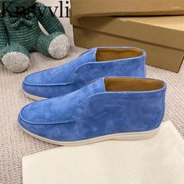 Casual schoenen luxe kwaliteit loafers vrouwen suède leer unisex high top ronde teen slip-on flat walk heren grote size EU 35-45