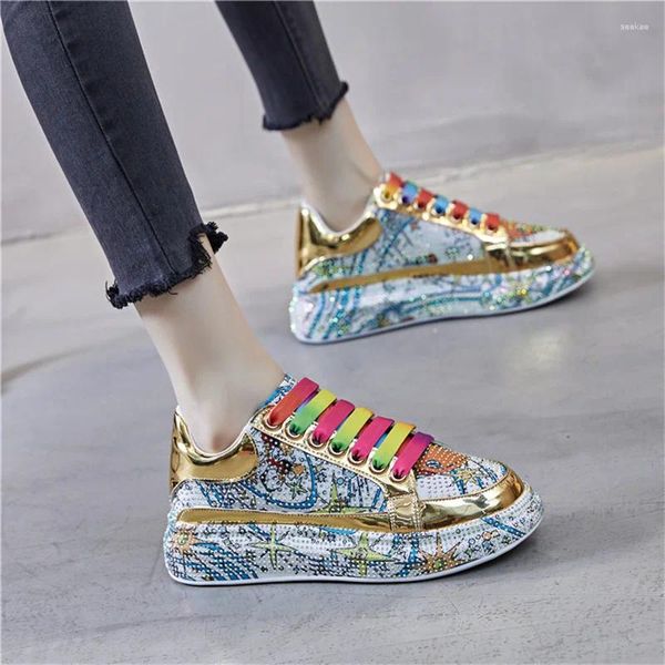 Zapatos informales de lujo con diamantes de imitación para mujer, cuñas de otoño, zapatillas de deporte ostentosas para mujer, zapatillas de deporte con plataforma a la moda, zapatillas vulcanizadas de pasarela