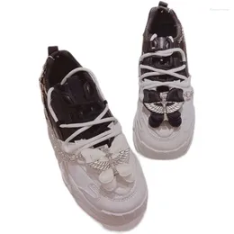 Casual schoenen luxe steentjes ketting chunky sneakers goth dames zwart platform daddy 2024 punk cool dames trainer tennis vrouw