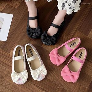 Casual schoenen Luxe Tweed Ballet Flats Woman Merk Design Pink Corduroy Ballerina Ladies Classic Bowknot Elastic Band ondiepe loafers