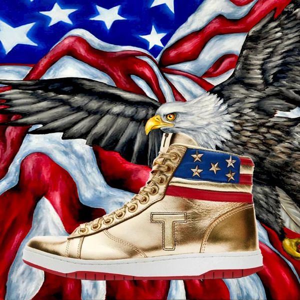 Zapatos informales MAGA Nunca entregue las zapatillas de oro Pro Trump 2024 High Top Gym Boots Roats