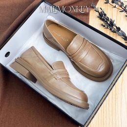 Chaussures décontractées MALEMONKEY luxe plat femmes en cuir de vache Penny mocassins 2024 mode bureau rond antidérapant dames à la main