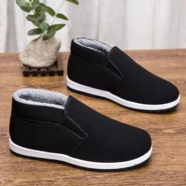 Zapatos informales para hombre, tela antigua de Beijing de invierno con felpa y engrosamiento para zapatillas de lona antideslizantes y cálidas para el trabajo