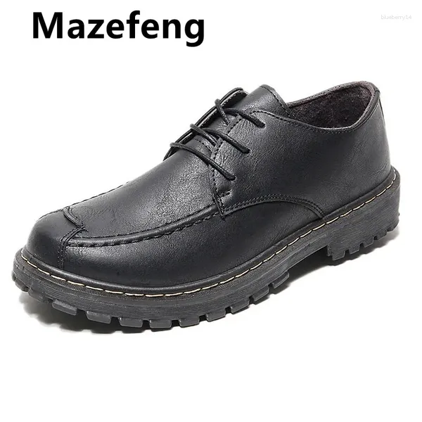 Chaussures décontractées Mazefeng 2024 Patent de haute qualité Men de cuir de Fashion Fashion Men de la mode Soft confortable Lacet Up Black