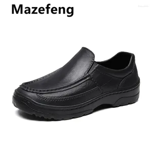 Chaussures décontractées Mazefeng 2024 Cuir breveté masculin 39-45 Tête Soft Anti-Slip Rubber Logs Man REAL