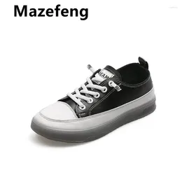 Chaussures décontractées Mazefeng Marque Vulcanize Spring Classic Couleur solide Couleur Pu Leather Femmes blanches Sneakers