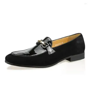 Casual schoenen mannen zwart octrooi leer echte koehide man hoogwaardige modekantoor handgemaakte slip op loafers