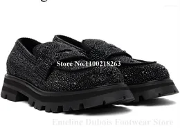 Casual schoenen mannen blingen zwarte strass loafers emeline dubois est ronde teen kristallen slip-on hoogte verhoogde jurk