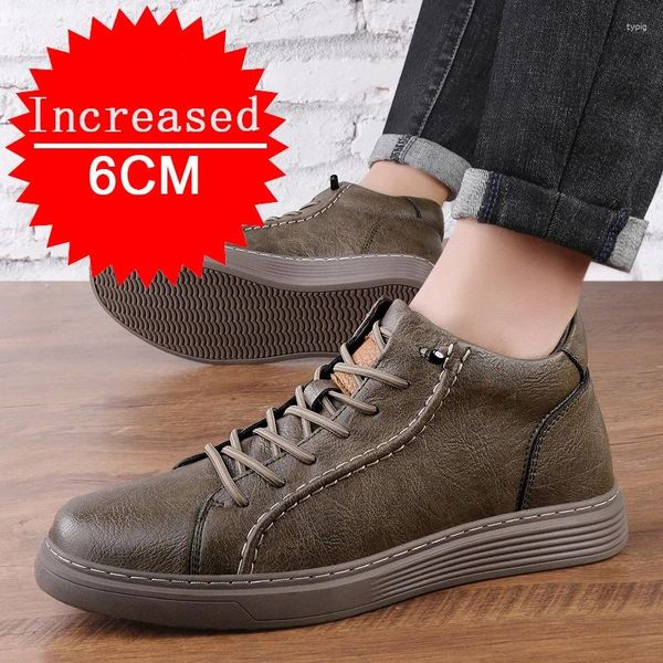 Zapatos informales para hombre, botas de cuero genuino, elevador Invisible de 6CM, aumento de altura, trabajo para caminar, 37-44