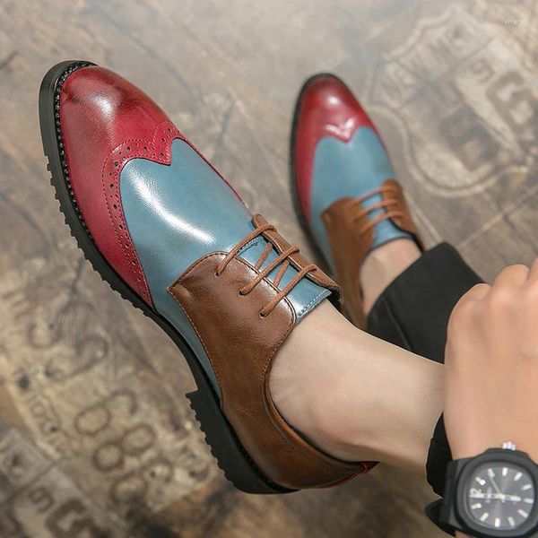 Zapatos casuales hombres vestidos de negocios zapato colorido encaje de moda de cuero oxfords oxfords de ocio