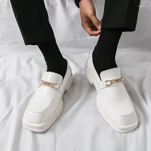 Casual schoenen heren formele bruiloft Oxfords veterschoenen wit leer platform mannelijke vierkante neus Senior dikke bodem loafers