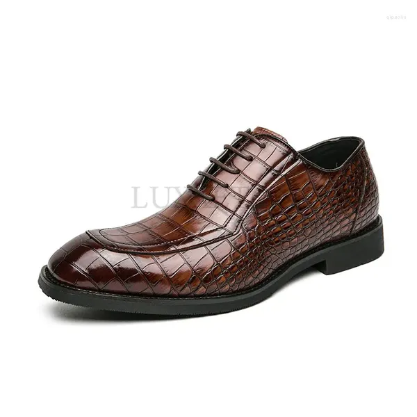 Chaussures décontractées hommes messieurs oxford pu couleur solide crocodile motif lace up mode classic business mariage robe quotidienne