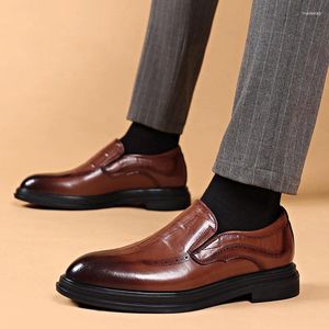 Chaussures décontractées hommes en cuir véritable marron mocassins à enfiler fête bureau affaires pour le travail de mariage Oxford