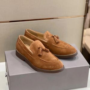 Zapatos casuales hombres genuinos mocasines de cuero de tasel de gamuza tela de cachemira de cachemira unisex adhesivo de vidrio