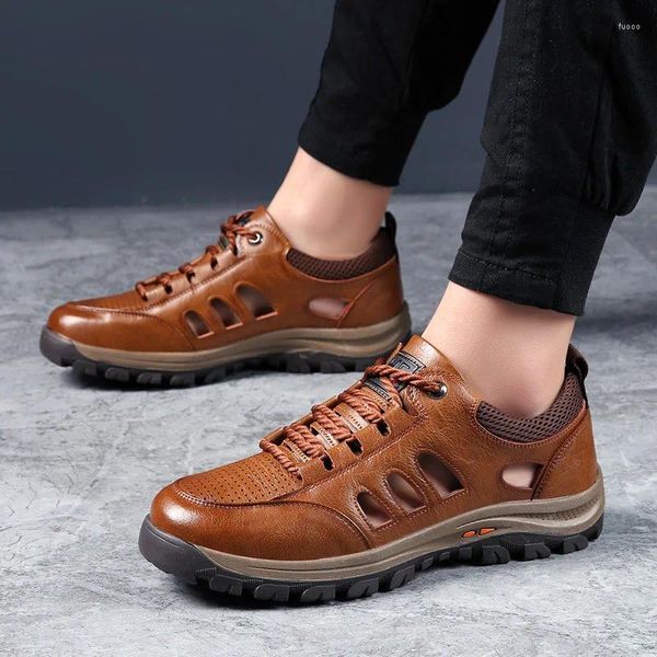 Chaussures décontractées hommes de haute qualité en cuir caoutchouc extérieur extérieur sandales de randonnée confortables baskets randonnées sentier eau grande taille 48