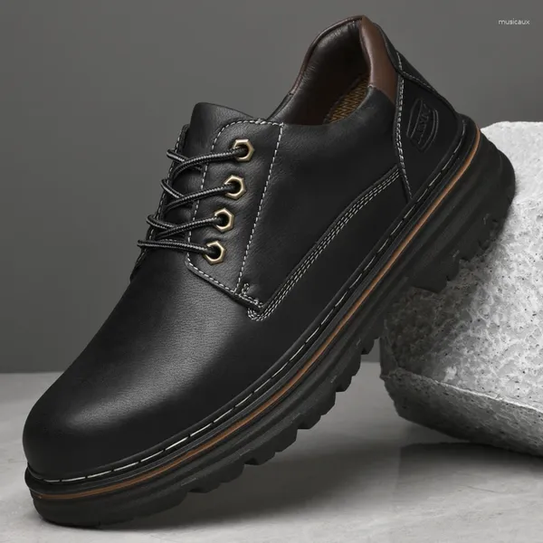 Zapatos informales para hombre, zapatillas de deporte de cuero genuino con cordones, zapatillas de deporte de lujo, Oxfords High Street para primavera y otoño, color negro