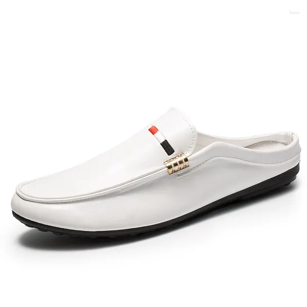 Zapatos casuales hombres de cuero de cuero personalidad plana mocasines blancos calzado de calzado sandalias chaussure homme