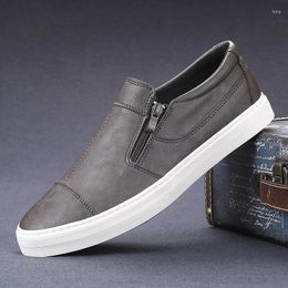 Casual schoenen Men Lederen Loafers Comfortabele antislip Outdoor Double Zip Lace Up Sneakers Fashion Retro Leisure 9109