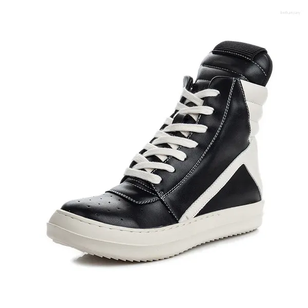 Chaussures décontractées hommes Trainers de luxe en cuir Adult à lacets à lacets baskets à fermeture à glissière Femmes Spring Flats High Top Ankle Big Size Owen