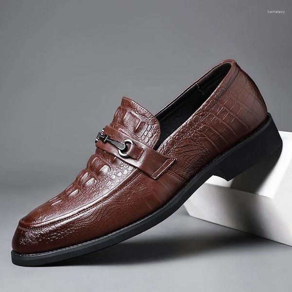 Chaussures décontractées Men Loafers Cuir Business Moccasin Crocodile Style Footwear Fashion Slip on Contection Classical Robe Homme