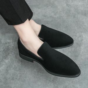 Chaussures décontractées hommes mocassins sans lacet bout pointu fête mariage mode loisirs haute qualité Banquet en cuir daim Social