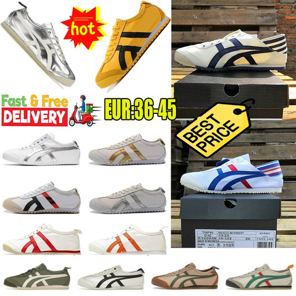 Zapatos casuales hombres mexico 66 zapatillas de cuero deslizamiento chicle vela plateado negro blanco amarillo verde entrenadores deportivos deportivos gai zapatillas