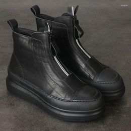 Chaussures décontractées en cuir pour hommes, automne et hiver, semelle épaisse, tendance, haut, Version coréenne, Plus velours pour garder au chaud